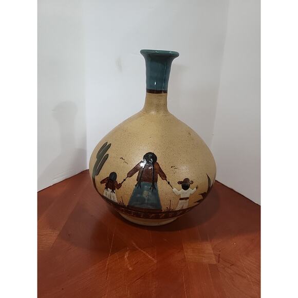 Vintage Vase Tonala Sandstone Mexican Folk Art 11"x8" Pottery Signed - Picture 10 of 10